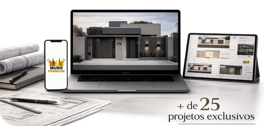 Muro Premium — mockup laptop, tablet e celular com +25 projetos exclusivos